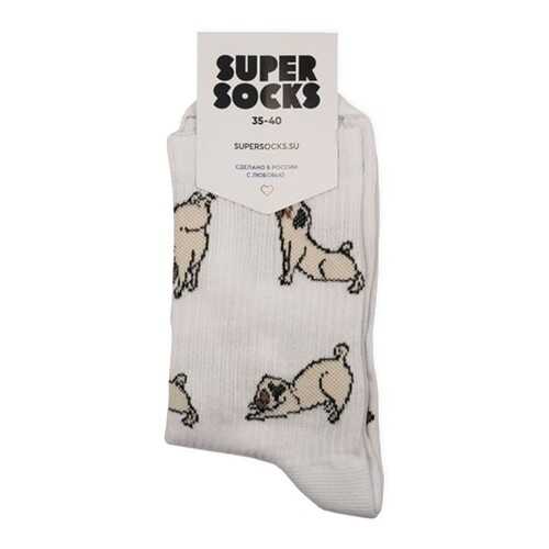 Носки унисекс Super Socks Pugs белые 40-46 в Модис